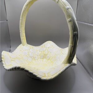 Yellow and White Ceramic Basket